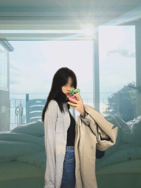 「blue」｜「アイテム（モッズコート）」を使った、SeonokMinさん（レディース・171cm）の冬コーディネート