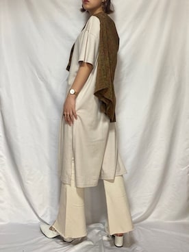 「スリットパンツ」｜「アイテム（シャツワンピース）」を使った、なつさん（レディース・166cm）の夏コーディネート
