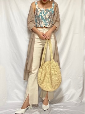 「スリットパンツ」｜「アイテム（シャツワンピース）」を使った、なつさん（レディース・166cm）の夏コーディネート