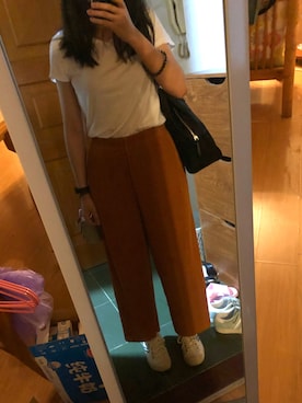 「アイテム（チノパンツ、オレンジ系）」を使った、洛璃空さん（レディース・158cm）の夏コーディネート