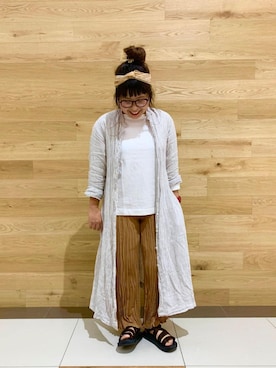 「USAコットン」｜「アイテム（サンダル）」を使った、coen ゆんさむさん（レディース・148cm）の夏コーディネート