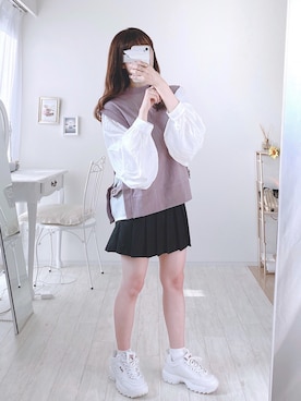 「パープル×黒」｜「アイテム（ベスト）」を使った、ayachan❀さん（レディース・150cm）の夏コーディネート