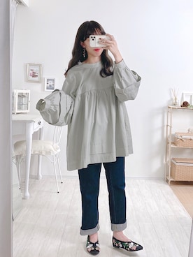 「チュニック」｜「アイテム（スリッポン）」を使った、ayachan❀さん（レディース・150cm）の秋コーディネート