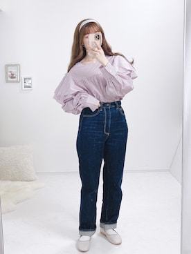 「ハイウエストストレートジーンズ」｜ayachan❀さん（レディース・150cm）の春コーディネート