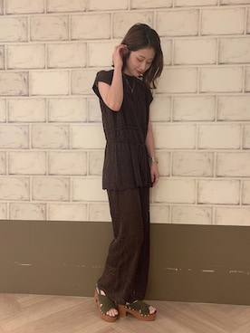 「かぎ編みニット」｜maiさん（レディース・160cm）の夏コーディネート