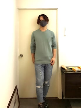 「ZARA（ザラ）のアイテム（ニット/セーター、グリーン系）」を使った、soさん（メンズ・168cm）の秋コーディネート