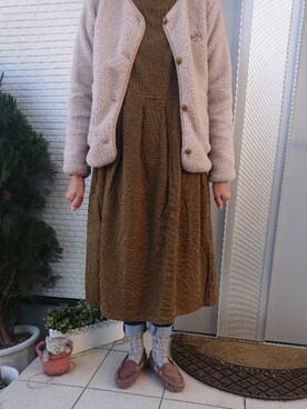 「SM2（エスエムツー）のアイテム（ノーカラージャケット）」を使った、美優さん（レディース・163cm）の冬コーディネート