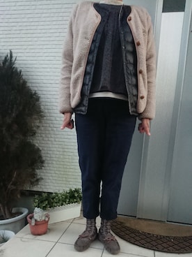 「SM2（エスエムツー）のアイテム（ノーカラージャケット）」を使った、美優さん（レディース・163cm）の冬コーディネート