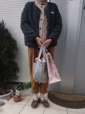 「SM2（エスエムツー）のアイテム（ノーカラージャケット）」を使った、美優さん（レディース・163cm）の冬コーディネート