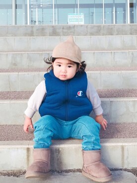 「Champion（チャンピオン）のアイテム（ジャケット/アウター）」を使った、emaemaさん（キッズ・90cm）の秋コーディネート