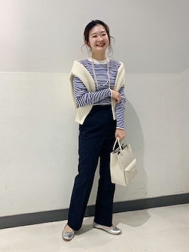 「ボーダーニット」｜「アイテム（バレエシューズ）」を使った、SLOBE IENA（STAFF）さん（レディース・155cm）の冬コーディネート