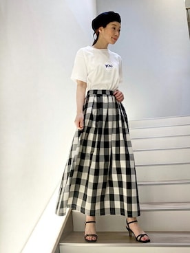 「タフタスカート」｜「アイテム（ハンチング/ベレー帽）」を使った、SLOBE IENA（STAFF）さん（レディース・158cm）の春コーディネート