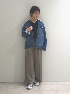 「ボア」｜「アイテム（デニムジャケット）」を使った、hiroさん（レディース・157cm）の冬コーディネート
