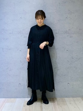 「LEPSIM（レプシィム）のアイテム（シャツワンピース）」を使った、hiroさん（レディース・157cm）の冬コーディネート