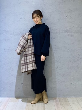 「セットアップ風」｜「アイテム（ノーカラーコート）」を使った、hiroさん（レディース・157cm）の冬コーディネート