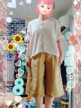 「スカラップ」｜「アイテム（チノパンツ）」を使った、SATOMIさん（レディース・160cm）の夏コーディネート