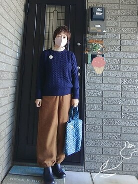 「タートルネックカットソー」｜「アイテム（アクセサリー）」を使った、SATOMIさん（レディース・160cm）の冬コーディネート