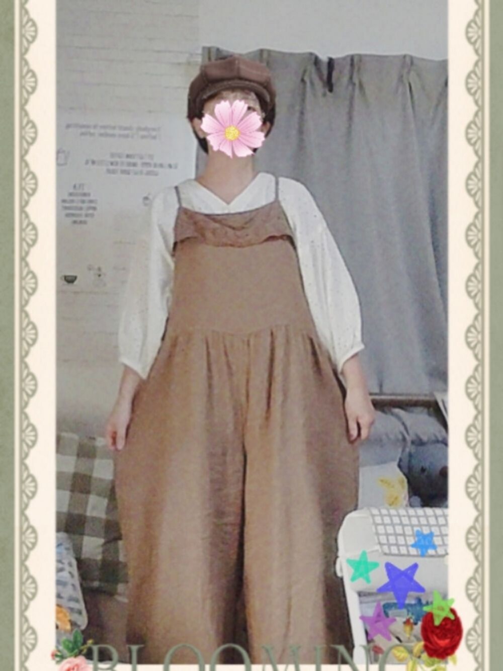 「秋のマイ旬スタイル、ワイドパンツ、サロペット、サマンサモスモス、レース、サマンサモスモスブルー、ベージュ、オフホワイト、私の推しブランド」｜「Samansa Mos2のアイテム（オールインワン・サロペット、ベージュ系）」を使った、SATOMIさん（レディース・160cm）の秋コーディネートの1枚目の写真