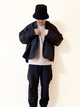 「HARE（ハレ）のシャイニージャケゾン(HARE)（テーラードジャケット、ブラック系）」を使った、JunK297さん（メンズ・173cm）の夏コーディネート