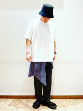 「GLOBAL WORK（グローバルワーク）のUSAヘビーDRYT/868773（Tシャツ/カットソー、ホワイト系）」を使った、JunK297さん（メンズ・173cm）の夏コーディネート