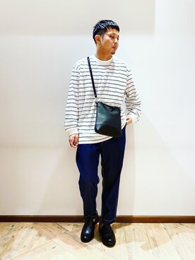 「GLOBAL WORK（グローバルワーク）のアーバンキャリーショルダ－S/891512（ショルダーバッグ、ブラック系）」を使った、JunK297さん（メンズ・173cm）の夏コーディネート