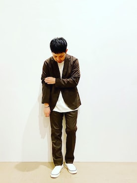 「GLOBAL WORK（グローバルワーク）のURBANジャケット【多機能】/883786（テーラードジャケット、ブラウン系）」を使った、JunK297さん（メンズ・173cm）の夏コーディネート