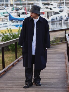 「VOAAOV（ヴォアーブ）のアイテム（ステンカラーコート）」を使った、 mochizukitakuyaさん（メンズ・170cm）の秋コーディネート