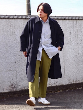 「VOAAOV（ヴォアーブ）のアイテム（ステンカラーコート）」を使った、 mochizukitakuyaさん（メンズ・170cm）の冬コーディネート