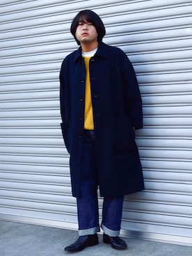 「VOAAOV（ヴォアーブ）のアイテム（ステンカラーコート）」を使った、 mochizukitakuyaさん（メンズ・170cm）の冬コーディネート