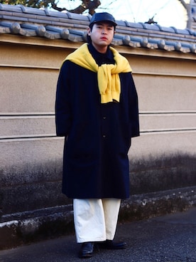 「VOAAOV（ヴォアーブ）のアイテム（ステンカラーコート）」を使った、 mochizukitakuyaさん（メンズ・170cm）の冬コーディネート