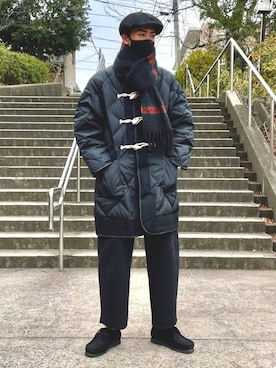 「ハンチング」｜「アイテム（モカシン/デッキシューズ）」を使った、ゆーきさん（メンズ・180cm）の冬コーディネート
