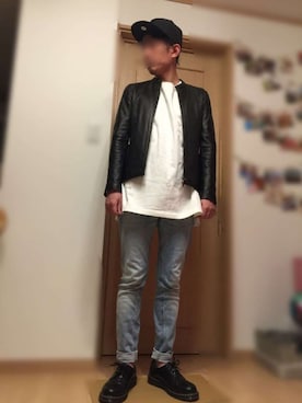 「アイテム（ライダースジャケット）」を使った、量産型じゃもじさん（メンズ・170cm・30代）の春コーディネート