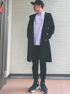 「パープル×黒」｜「アイテム（その他アウター）」を使った、量産型じゃもじさん（メンズ・170cm）の冬コーディネート