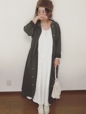 「ロング丈」｜「アイテム（モッズコート）」を使った、oliveさん（レディース・157cm）の秋コーディネート