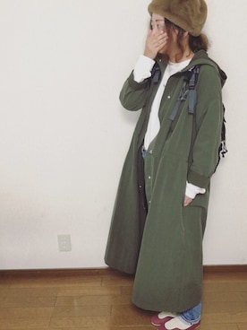 「ロングジャケット」｜「アイテム（キャップ）」を使った、oliveさん（レディース・157cm）の秋コーディネート