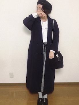 「アニエスベー」｜「アイテム（チェスターコート）」を使った、oliveさん（レディース・157cm）の冬コーディネート