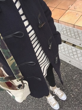 「コンバース ハイカット」｜「アイテム（ダッフルコート）」を使った、sana さん（レディース・166cm）の春コーディネート