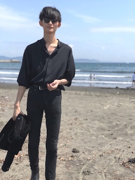 「Saint Laurent」｜「アイテム（ライダースジャケット）」を使った、Daichi Yamadaさん（メンズ・186cm）の夏コーディネート