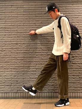 「Reebok（リーボック）のユニセックス リーボック インスタ ポンプフューリー ブラック Reebok INSTAPUMP FURY OG V65750（スニーカー）」を使った、のろ助さん（メンズ・177cm）の冬コーディネート