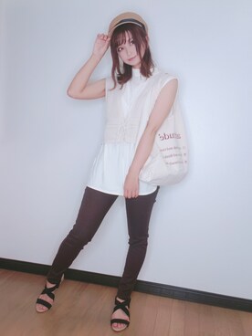 「w closet」｜「アイテム（帽子）」を使った、猫のっけさん（レディース・155cm）の夏コーディネート