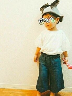 「princess shineのアイテム（ニットキャップ/ビーニー、グレー系）」を使った、a_u_chan☆さん（キッズ・100cm）の秋コーディネート