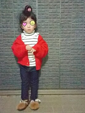 「GLOBAL WORK（グローバルワーク）のアイテム（ニット/セーター、ホワイト系）」を使った、a_u_chan☆さん（キッズ・100cm）の秋コーディネート