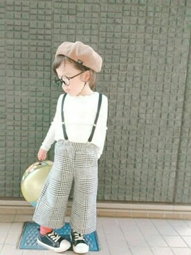 「赤ちゃん本舗（アカチャンホンポ）のアイテム（ハンチング/ベレー帽、ブラウン系）」を使った、a_u_chan☆さん（キッズ・100cm）の秋コーディネート