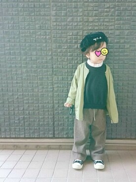 「シンプルおしゃれが好き」｜「アイテム（ノーカラージャケット）」を使った、a_u_chan☆さん（キッズ・100cm）の冬コーディネート