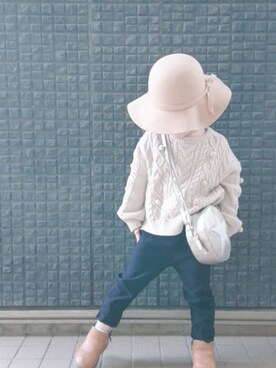 「Laule'a shopのアイテム（ハット、ベージュ系）」を使った、a_u_chan☆さん（キッズ・100cm）の春コーディネート