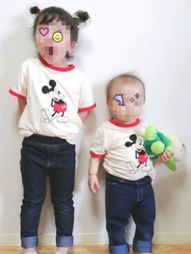 「kankokutimeのアイテム（Tシャツ/カットソー、ホワイト系）」を使った、a_u_chan☆さん（キッズ・100cm）の春コーディネート