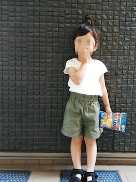 「GU（ジーユー）のアイテム（Tシャツ/カットソー、ホワイト系）」を使った、a_u_chan☆さん（キッズ・100cm）の夏コーディネート