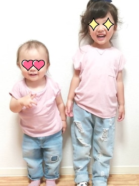「KOREAのアイテム（Tシャツ/カットソー、ピンク系）」を使った、a_u_chan☆さん（キッズ・100cm）の夏コーディネート