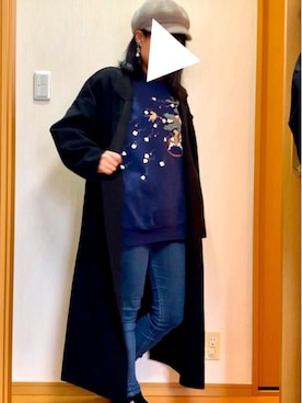 「ブルー×ブラック」｜「アイテム（チェスターコート）」を使った、なおなおさん（レディース・158cm）の冬コーディネート