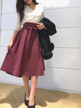 「サッシュベルト」｜「アイテム（その他）」を使った、とまこさん（レディース・156cm）の秋コーディネート